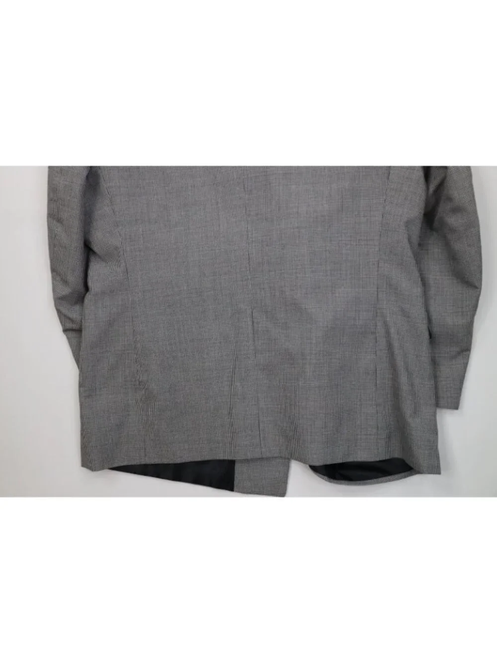 Vtg 90s Mens 46R 2 Piece Wool Blend Houndstooth Double Breasted Suit 40x30 Gray